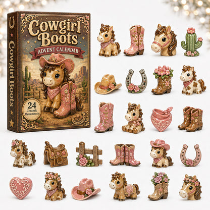 CHRISTMAS KICKOFF 40% OFF - Cowgirl Boots Horse Advent Calendar 2026 - 24-Day Festive Countdown, Acrylic Charms Blind Box - Gift For Horse Lovers