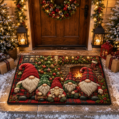 Cozy Gnome Family Festive Fireplace Christmas Gate Doormat