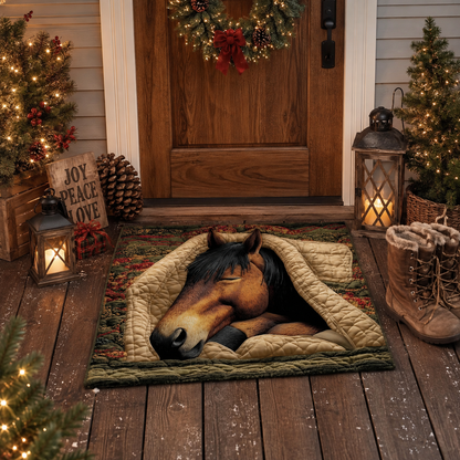 Cozy Sleeping Horse Quilted Blanket Christmas Gate Doormat
