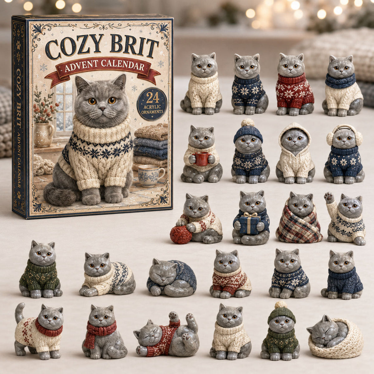 CHRISTMAS KICKOFF 40% OFF - Cozy Brit Advent Calendar 2026 - 24-Day Festive Countdown, Acrylic Charms Blind Box - Gift For Cat Lovers