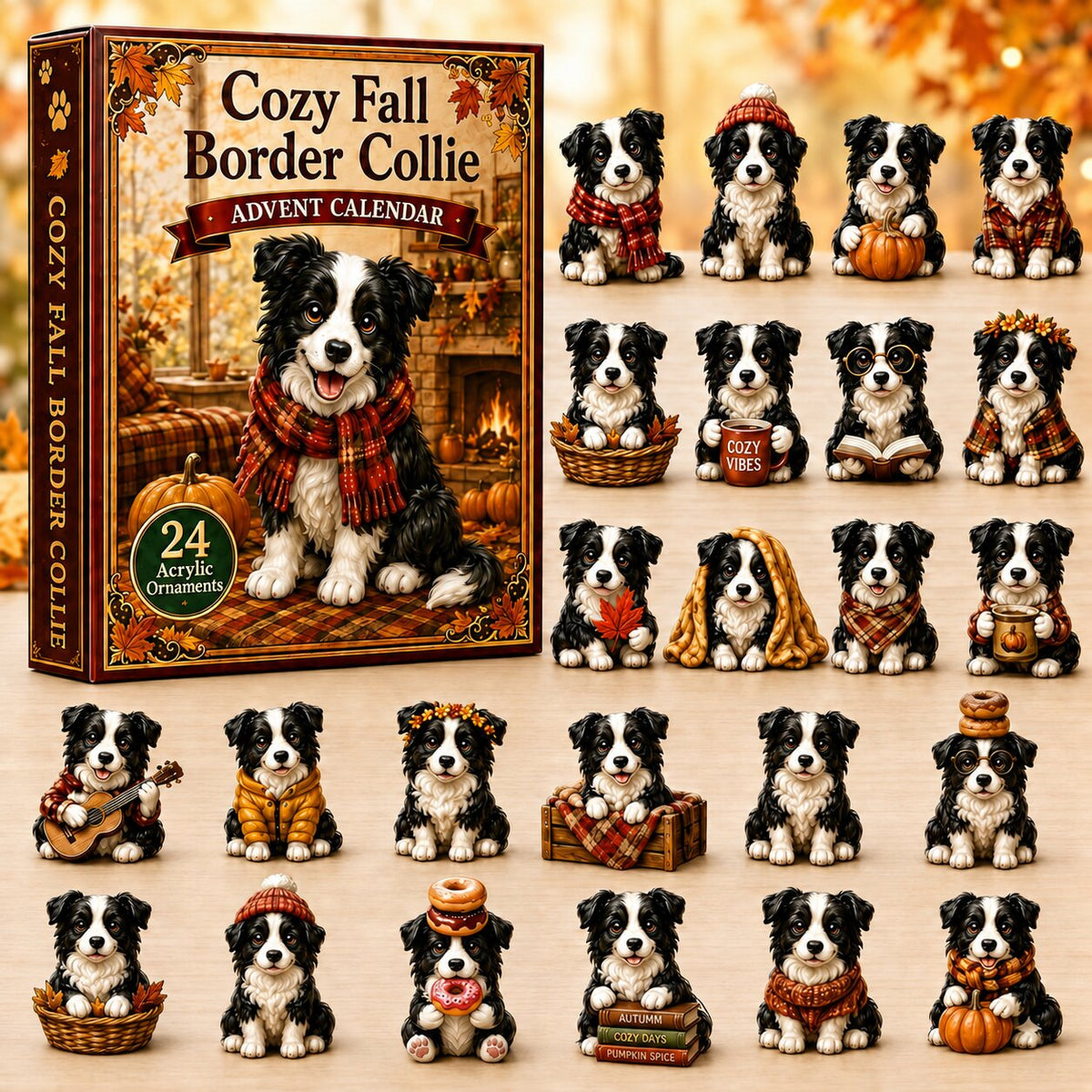 CHRISTMAS KICKOFF 40% OFF - Cozy Fall Border Collie Advent Calendar 2026 - 24-Day Festive Countdown, Acrylic Charms Blind Box - Gift For Dogs Lovers