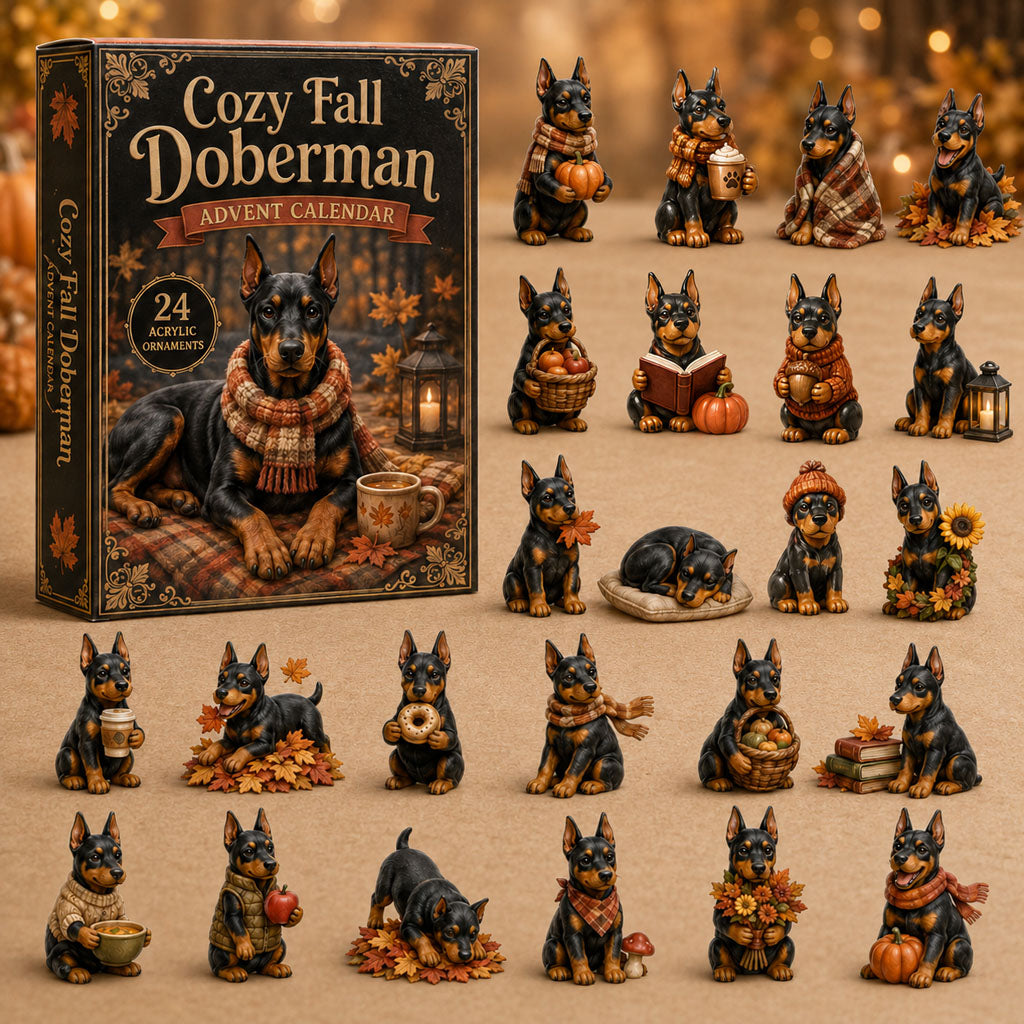 FALL KICKOFF 40% OFF - Cozy Fall Doberman Advent Calendar 2026 - 24-Day Festive Countdown, Acrylic Charms Blind Box - Gift For Doberman Lovers AC0NT211