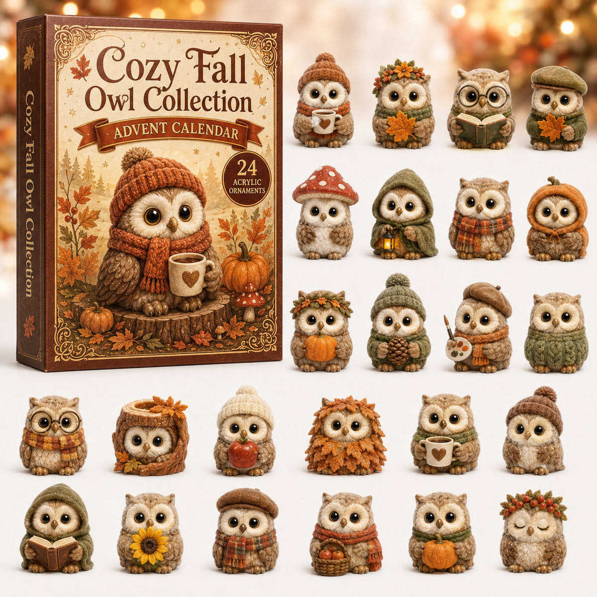 CHRISTMAS KICKOFF 40% OFF - Cozy Fall Owl Advent Calendar 2026 - 24-Day Festive Countdown, Acrylic Charms Blind Box - Gift For Owl Lovers