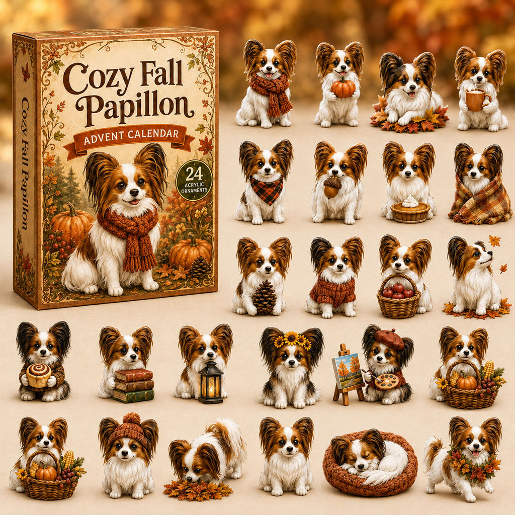 CHRISTMAS KICKOFF 40% OFF - Cozy Fall Papillon Advent Calendar 2026 - 24-Day Festive Countdown, Acrylic Charms Blind Box - Gift For Papillon Lovers AC0NT022