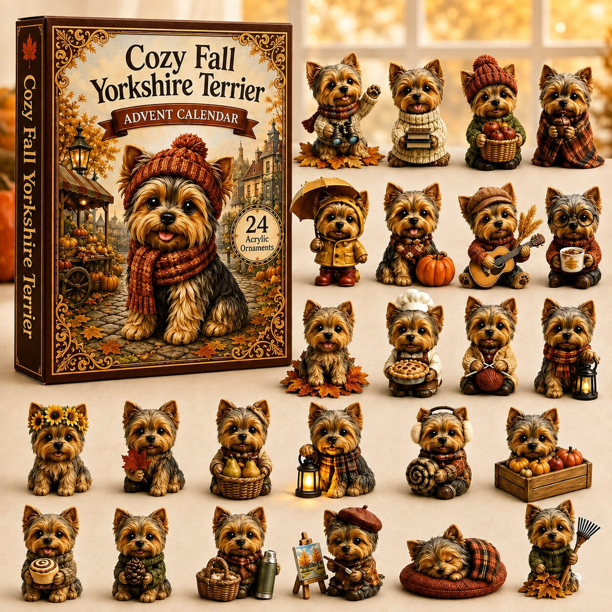CHRISTMAS KICKOFF 40% OFF - Cozy Fall Yorkshire Terrier Advent Calendar 2026 - 24-Day Festive Countdown, Acrylic Charms Blind Box - Gift For Dog Lovers
