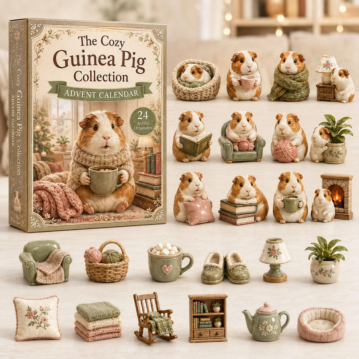CHRISTMAS KICKOFF 40% OFF - Cozy Guinea Pig Advent Calendar 2026 - 24-Day Festive Countdown, Acrylic Charms Blind Box - Gift For Guinea Pig Lovers