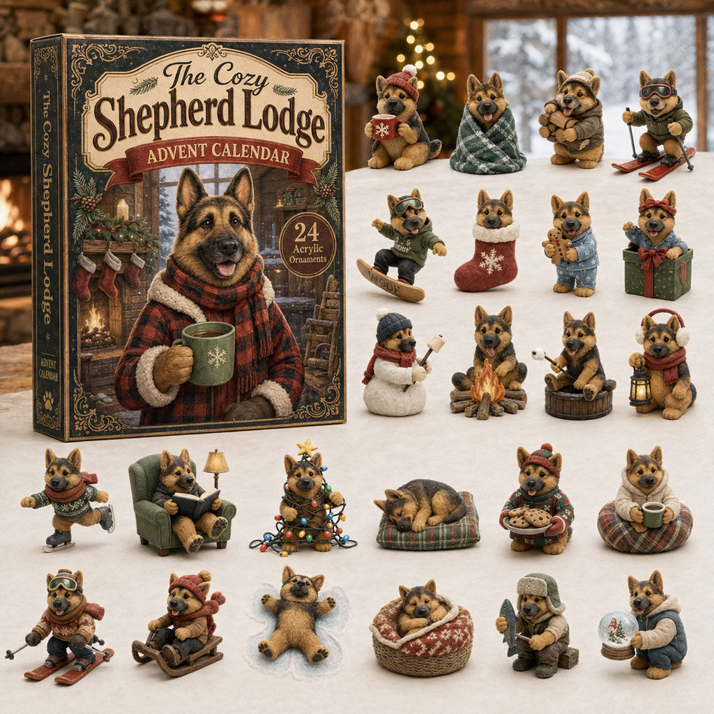 CHRISMAST KICKOFF 40% OFF - Cozy Shepherd Lodge Advent Calendar 2026 - 24-Day Festive Countdown, Acrylic Charms Blind Box - Gift For Dog Lovers AC0TH150
