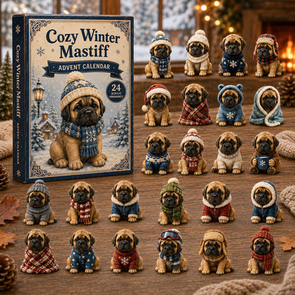 CHRISTMAS KICKOFF 40% OFF - Cozy Winter Mastiff Advent Calendar 2026 - 24-Day Festive Countdown, Acrylic Charms Blind Box - Gift For Mastiff Lovers AC0NT218