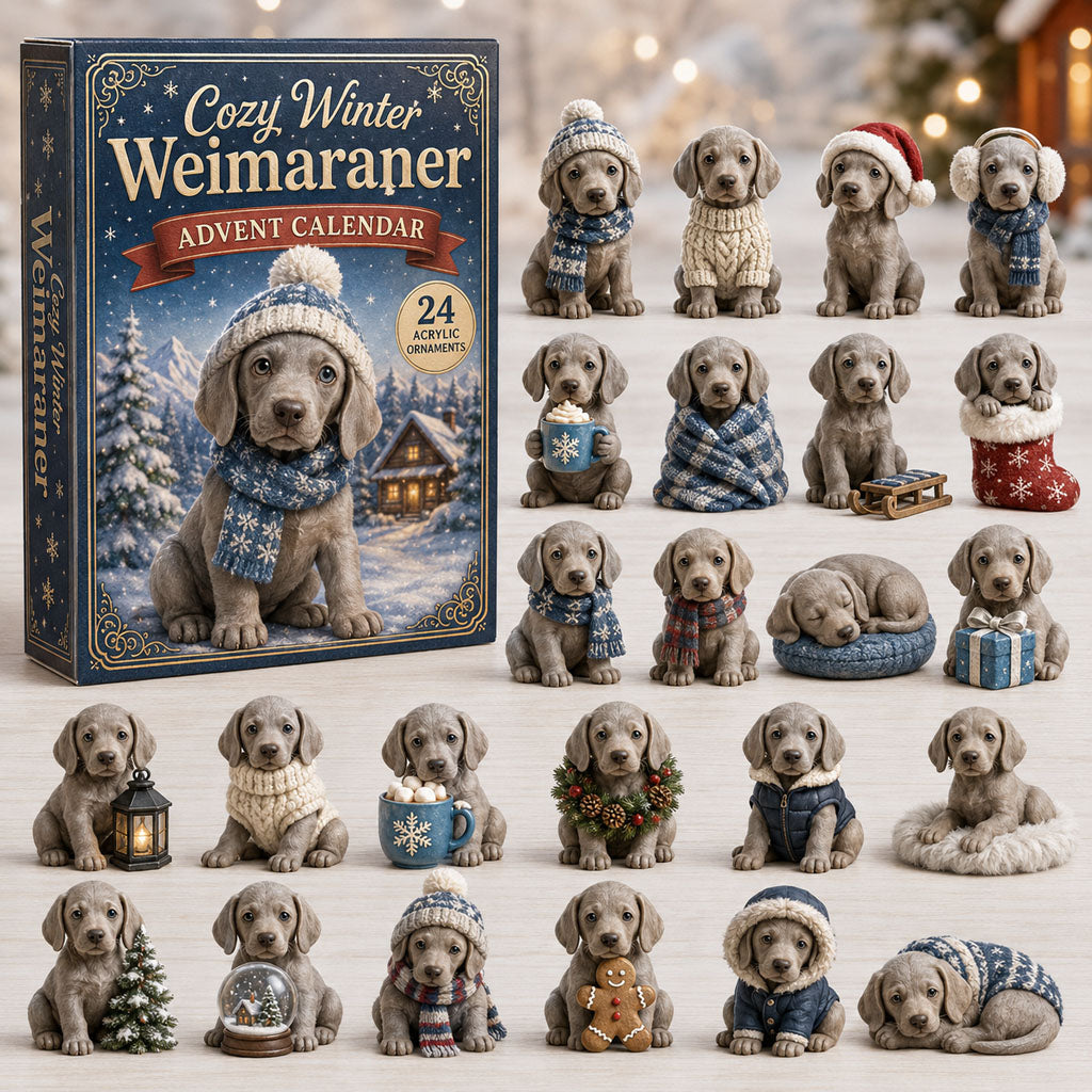 CHRISTMAS KICKOFF 40% OFF - Cozy Winter Weimaraner Advent Calendar 2026 - 24-Day Festive Countdown, Acrylic Charms Blind Box - Gift For Weimaraner Lovers AC0NT223