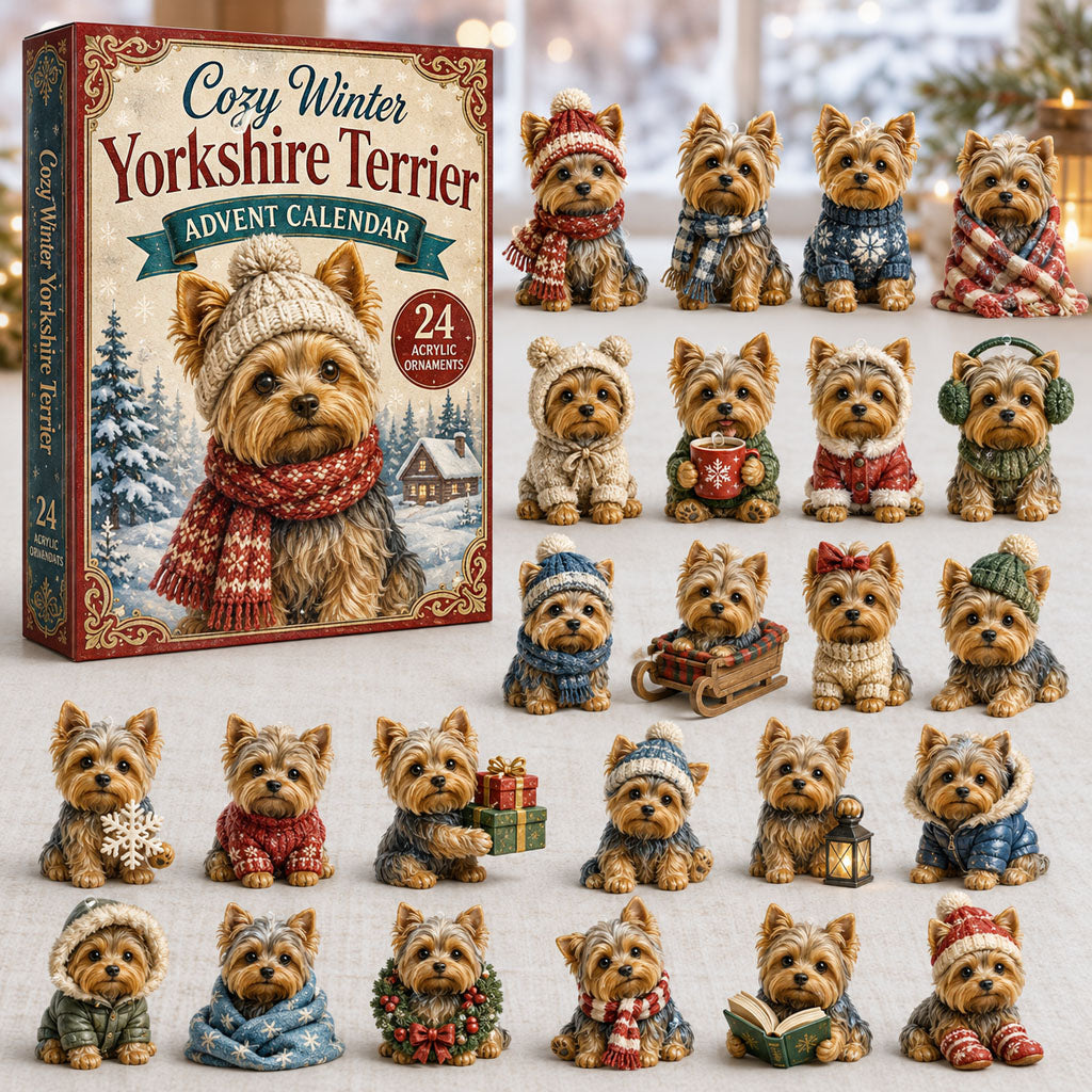 CHRISTMAS KICKOFF 40% OFF - Cozy Winter Yorkshire Terrier Advent Calendar 2026 - 24-Day Festive Countdown, Acrylic Charms Blind Box - Gift For Yorkshire Terrier Lovers AC0NT061