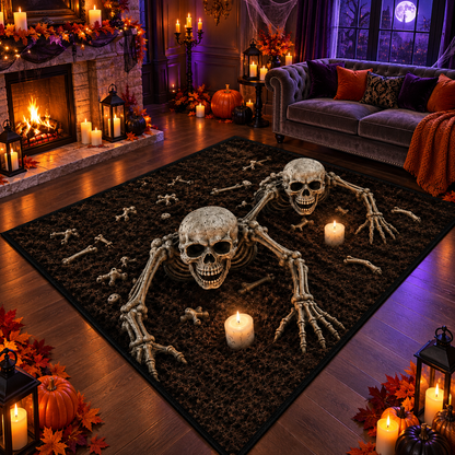 Crawling Skeleton Bones Halloween Area Rug