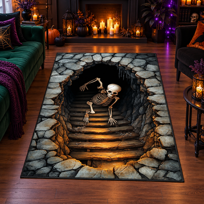 Crawling Skeleton Dungeon Stone Halloween Area Rug