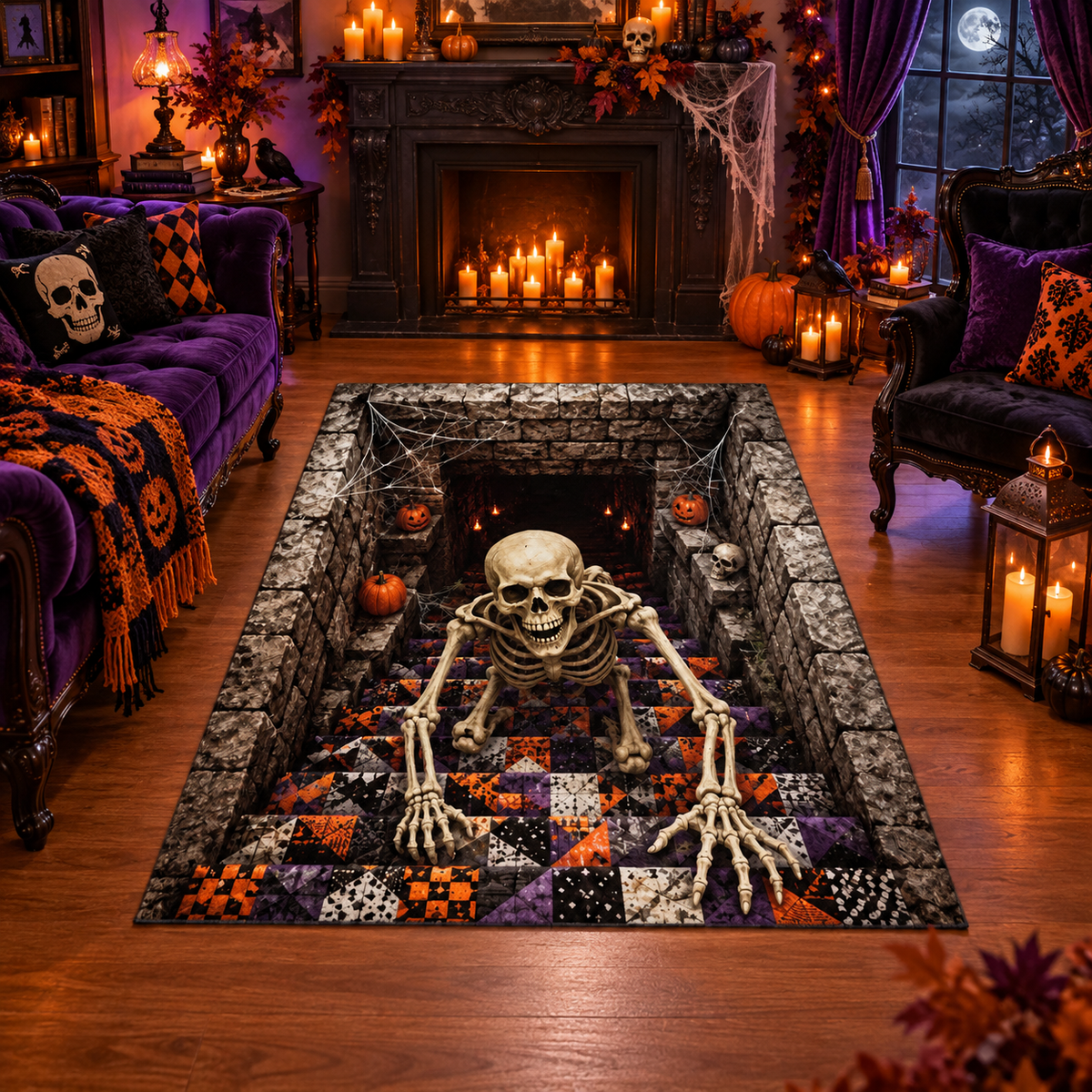 Crawling Skeleton Stone Pit Halloween Area Rug