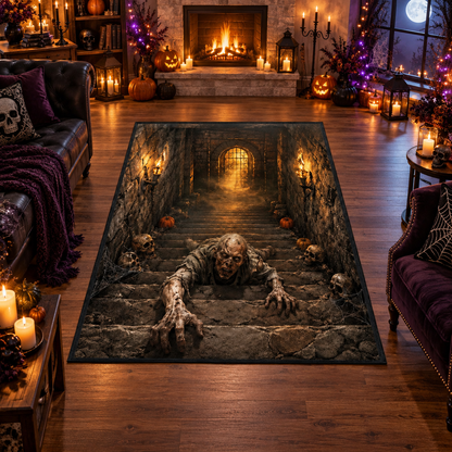 Crawling Zombie Dungeon Stairs Halloween Area Rug