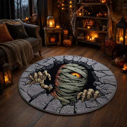 Creepy 3D Mummy Floor Crack Halloween Quilt Round Rug
