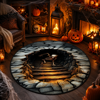 Creepy 3D Skeleton Tunnel Halloween Quilt Round Rug