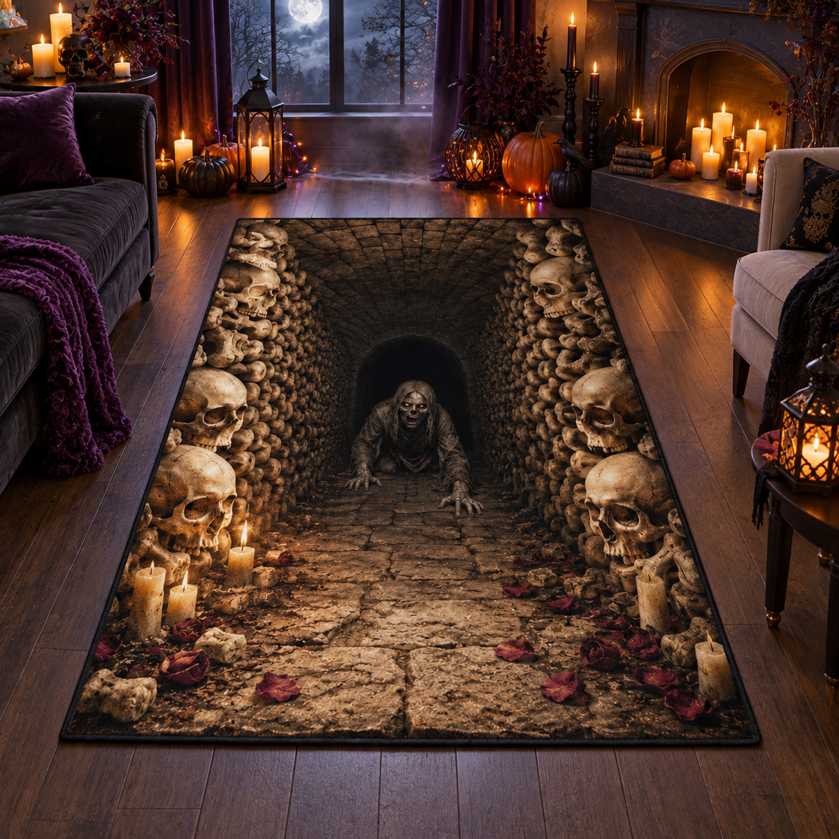 Creepy Catacomb Skeleton Halloween Area Rug