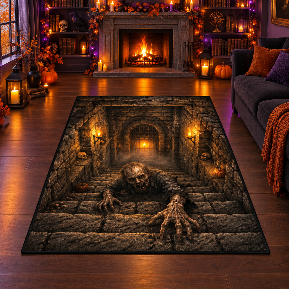 Creepy Dungeon Zombie Crawling Halloween Area Rug