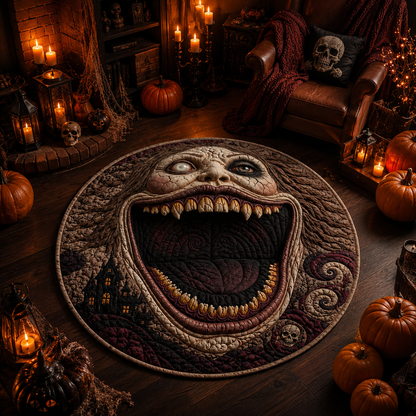Creepy Monster Face Open Wide Mouth Halloween Quilt Round Rug