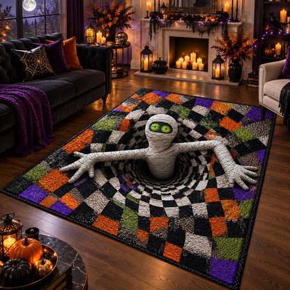 Creepy Mummy Patchwork Vortex Halloween Area Rug