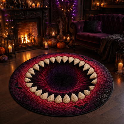 Creepy Purple Red Monster Jaws Pit Halloween Quilt Round Rug