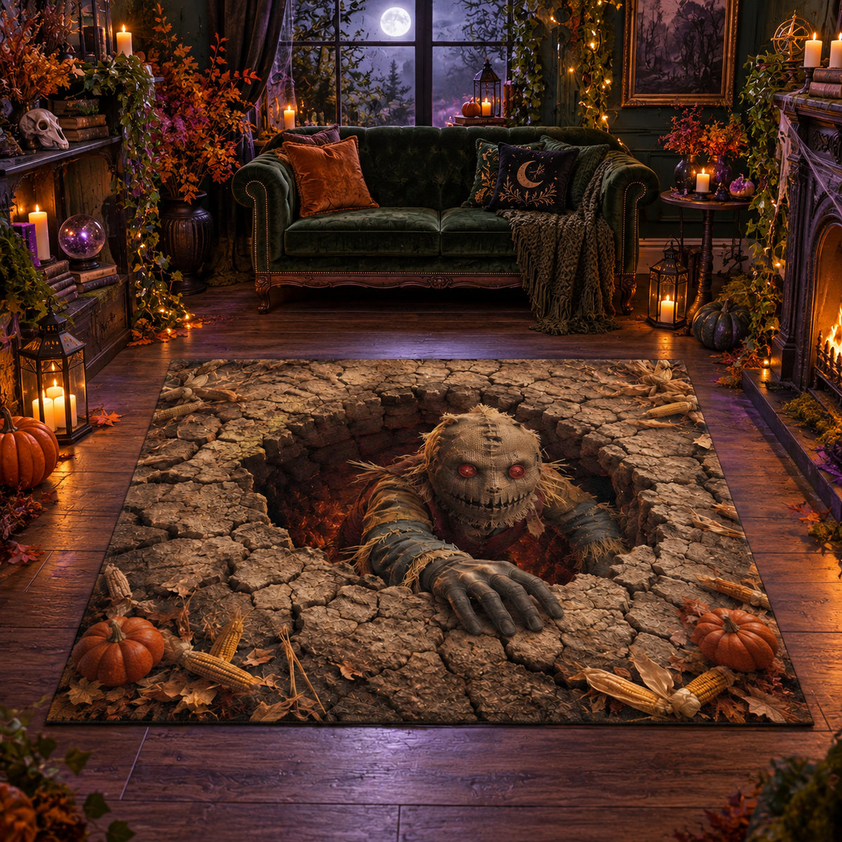 Creepy Scarecrow Hole 3D Halloween Area Rug