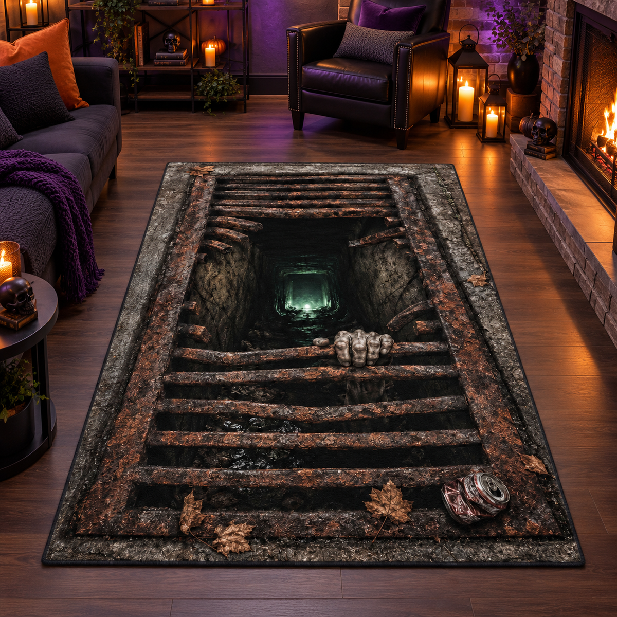 Creepy Sewer Grate Halloween Area Rug