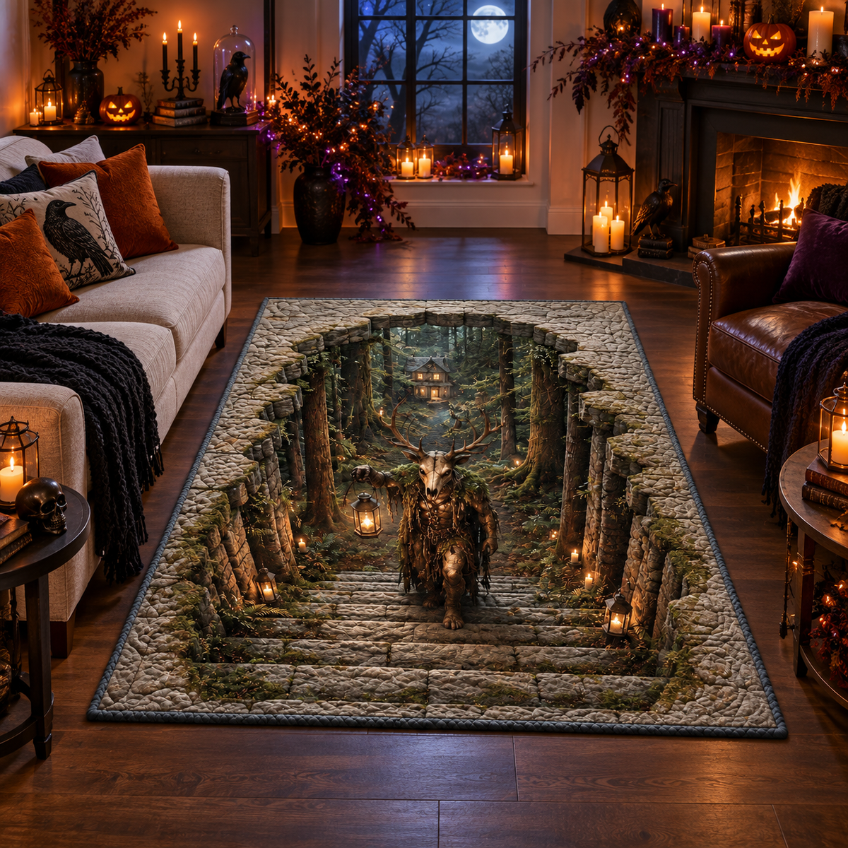 Creepy Wendigo Forest Halloween Area Rug