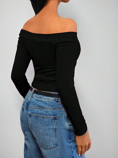 Cropped Off-Shoulder Ghost Claw Print Top