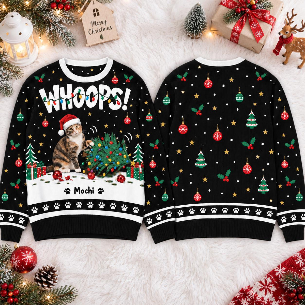 Custom Cat Whoops Ugly Christmas Sweater