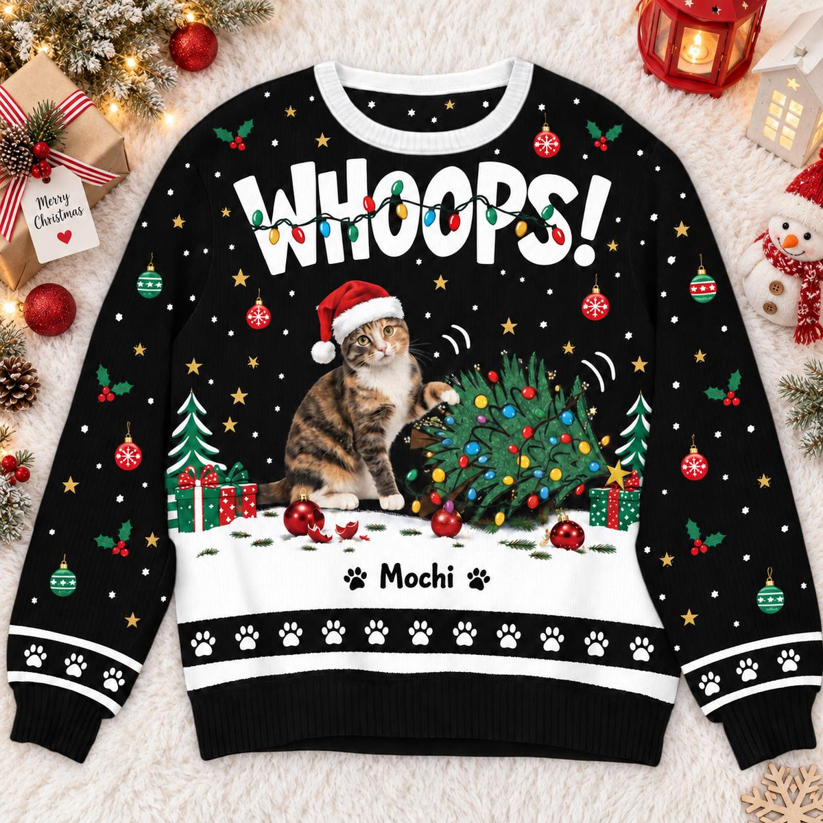 Custom Cat Whoops Ugly Christmas Sweater
