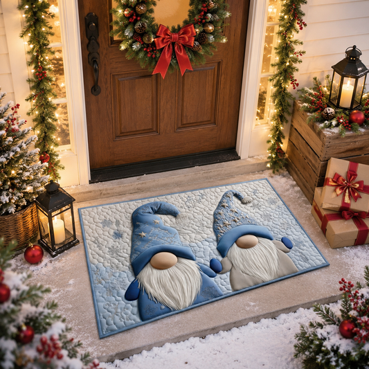 Cute Blue Gnomes Winter Snowflake Christmas Gate Doormat