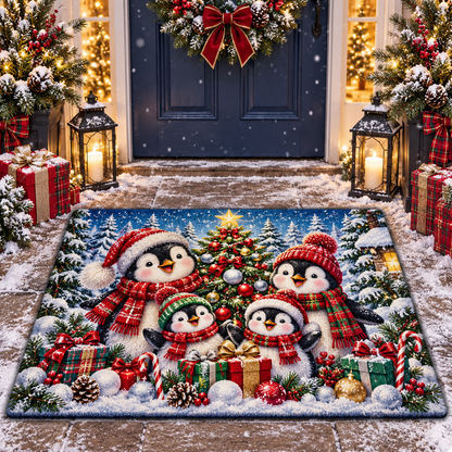 Cute Christmas Penguin Family Non-Slip Front Door Mat