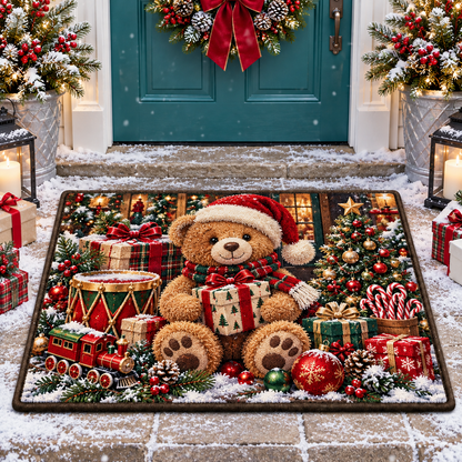 Cute Christmas Teddy Bear Holiday Entryway Doormat