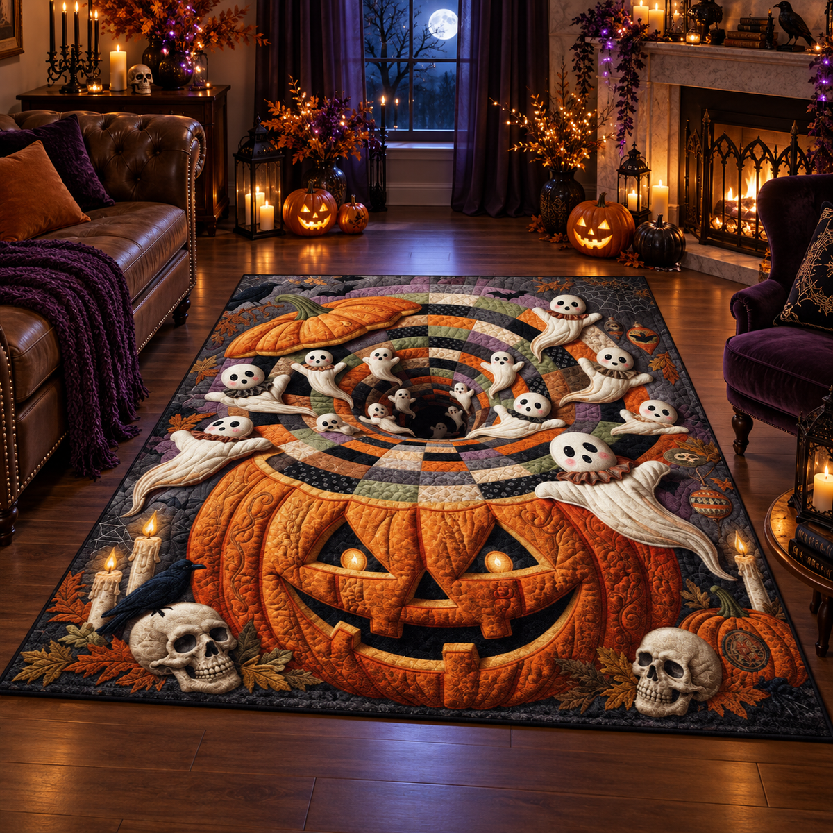 Cute Ghost Pumpkin Patch Halloween Area Rug