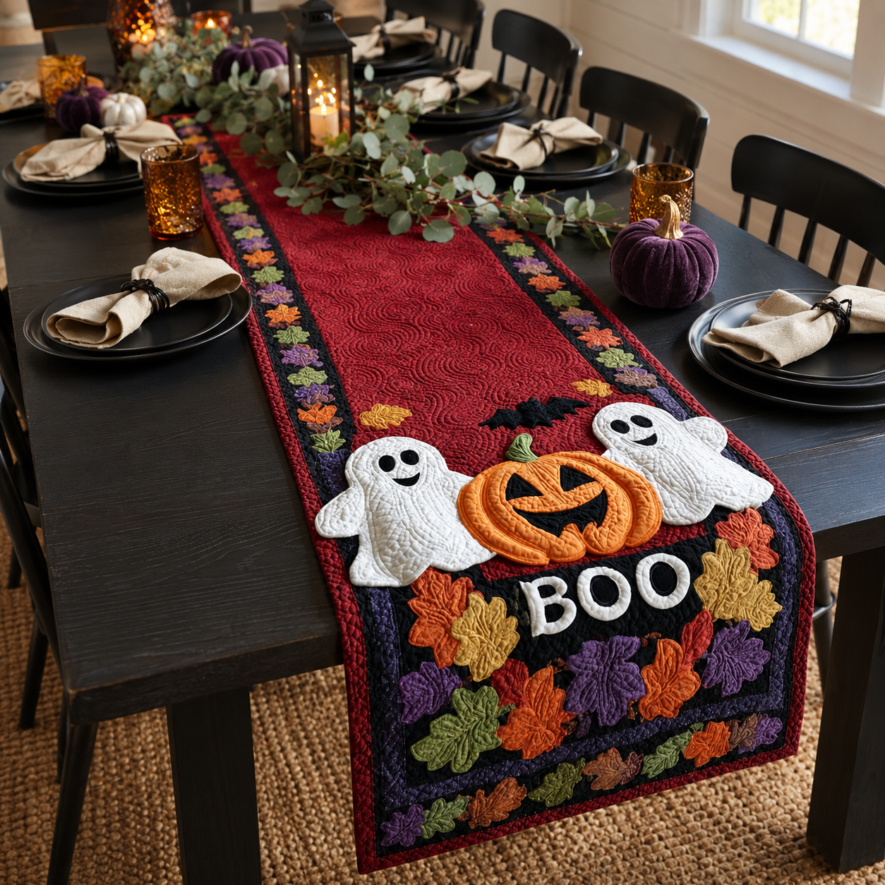 Cute Ghosts Pumpkin & BOO Halloween Quilted Table Runner