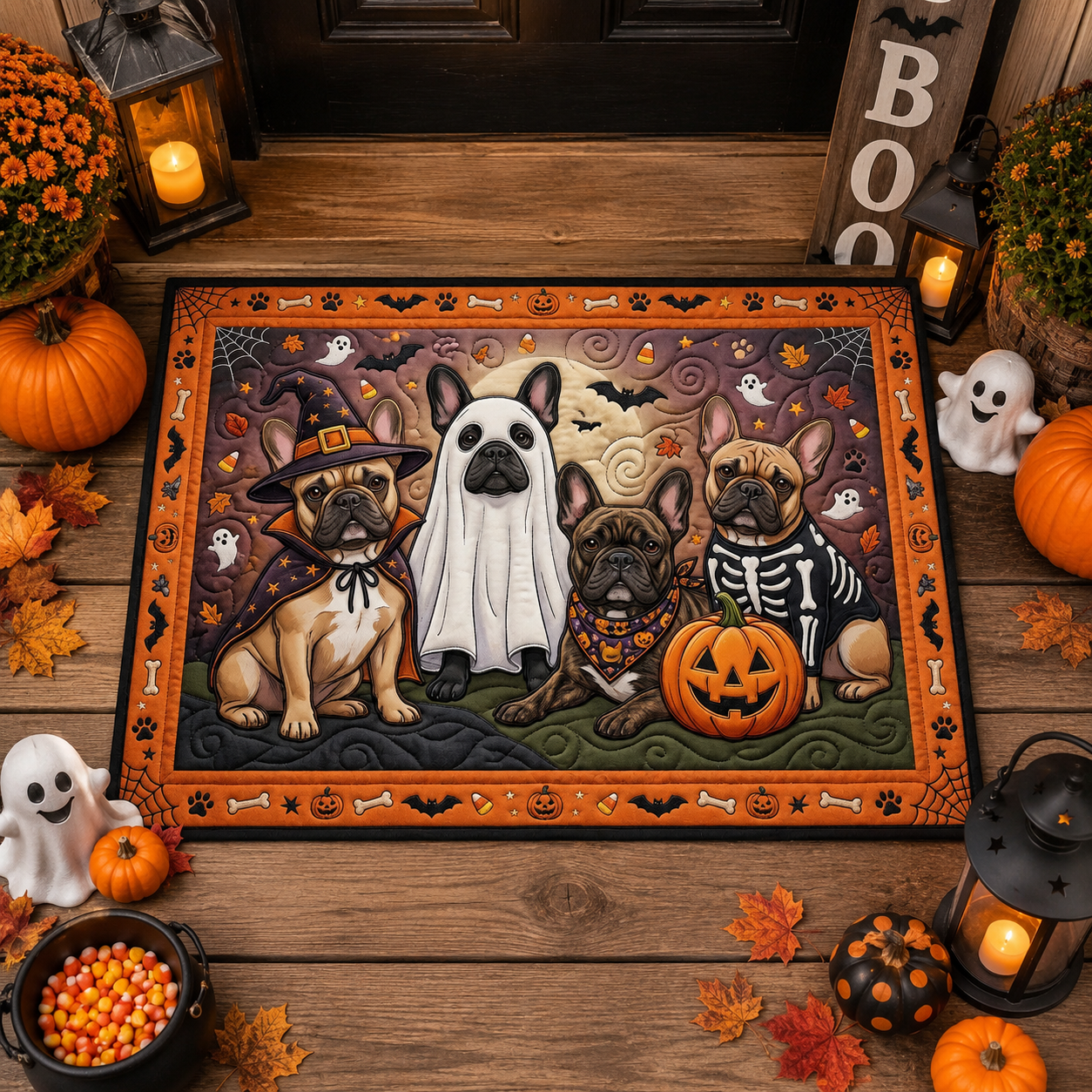 Cute Halloween French Bulldogs Costume Halloween Gate Doormat