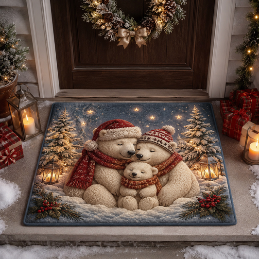 Cute Polar Bear Family Winter Snow Floor Mat Christmas Gate Doormat
