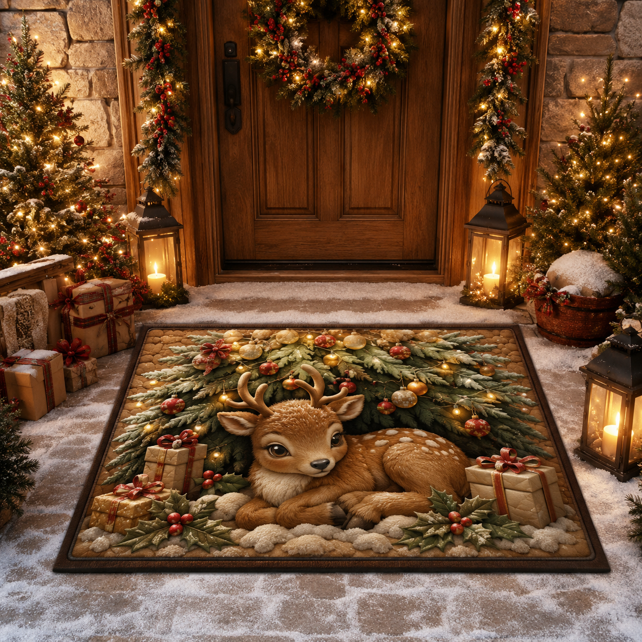 Cute Reindeer Festive Woodland Christmas Gate Doormat