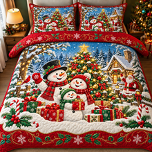 Cute Snowman Family Christmas Quilt Set Festive Holiday Bedding