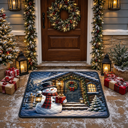 Cute Snowman Lantern Cabin Festive Christmas Gate Doormat