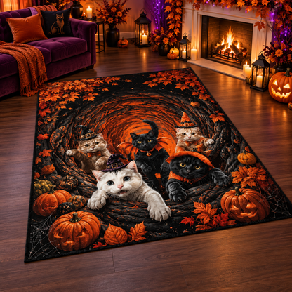 Cute Witch Cats Pumpkin Halloween Area Rug