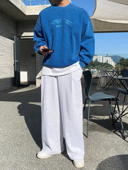 Men’s Autumn Letter Embroidery Pullover Baggy Sweatshirt