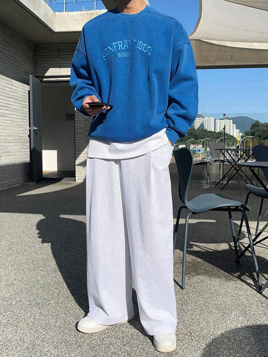 Men’s Autumn Letter Embroidery Pullover Baggy Sweatshirt