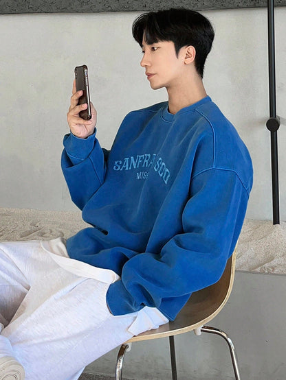 Men’s Autumn Letter Embroidery Pullover Baggy Sweatshirt