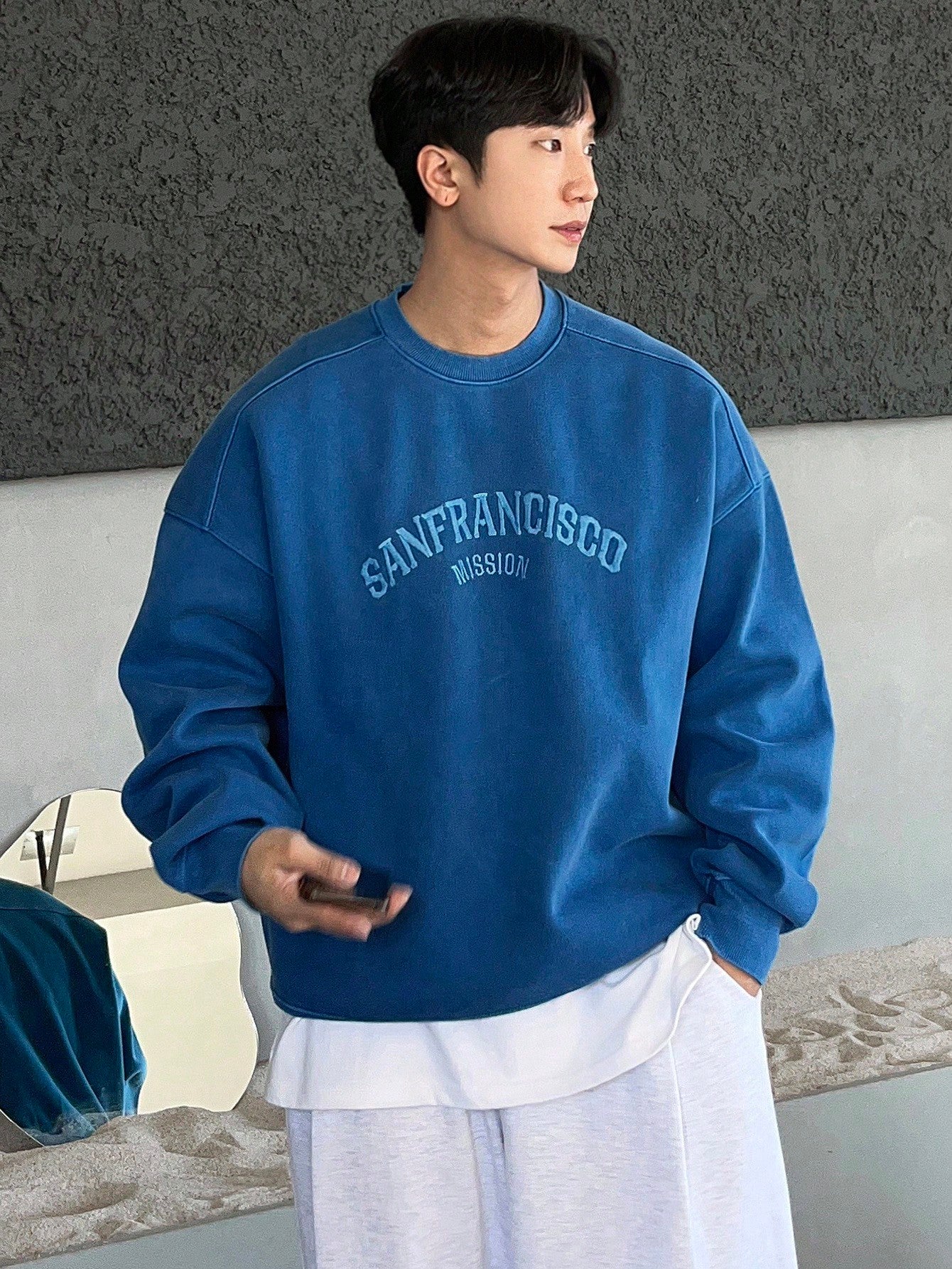 Men’s Autumn Letter Embroidery Pullover Baggy Sweatshirt