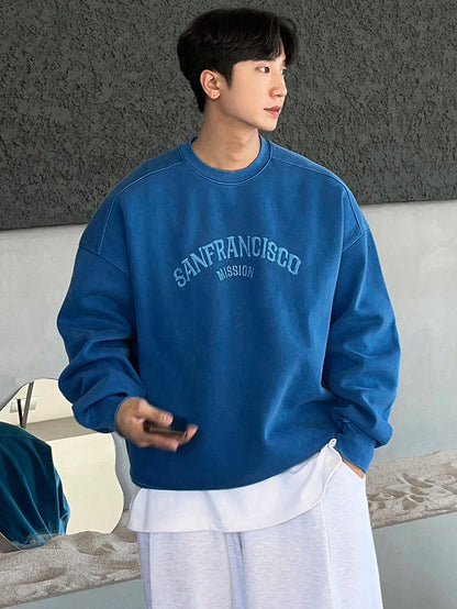 Men’s Autumn Letter Embroidery Pullover Baggy Sweatshirt