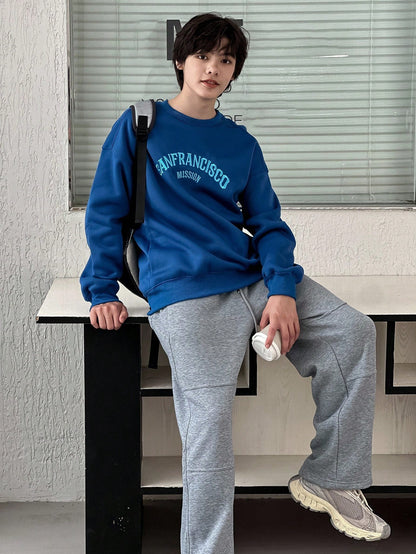 Men’s Autumn Letter Embroidery Pullover Baggy Sweatshirt