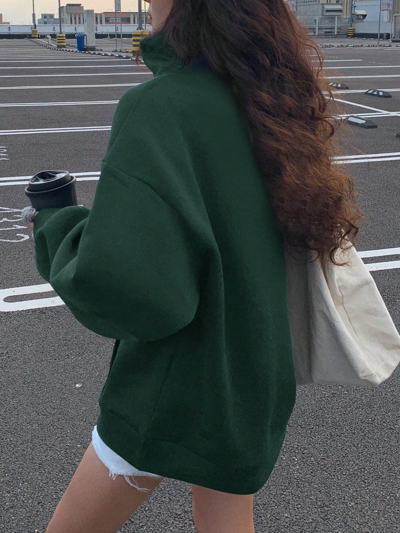 Thermal Lined Turndown Collar Zip-Up Loose Casual Long Sleeve Hoodie for Women