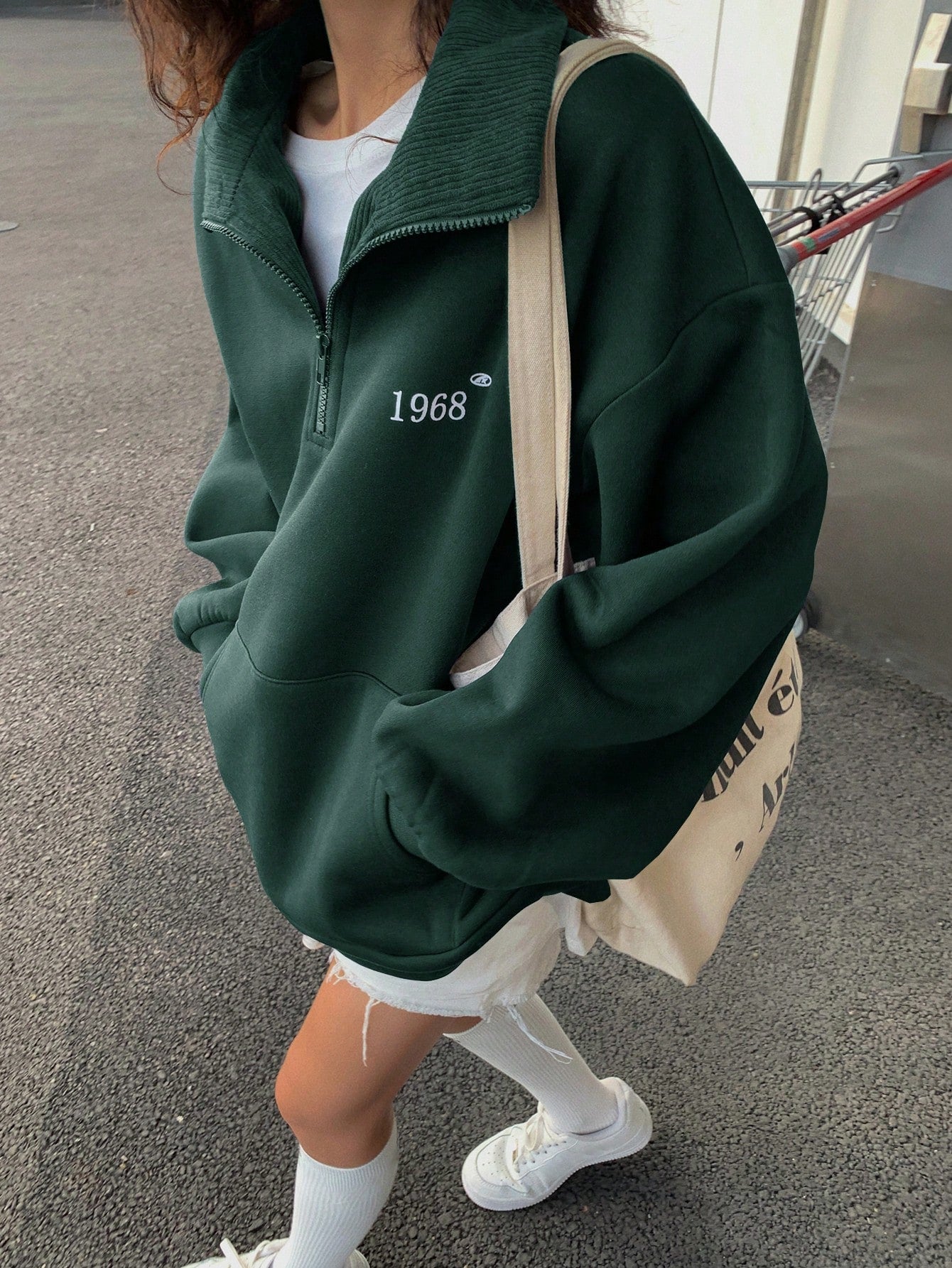 Thermal Lined Turndown Collar Zip-Up Loose Casual Long Sleeve Hoodie for Women